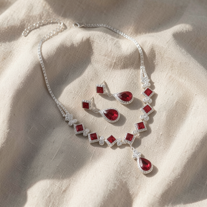 Red Water Drop Choker & Dangle Earrings Set
