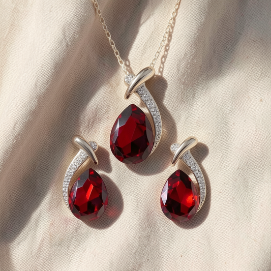 Red Crystal Mermaid Necklace & Earring Set