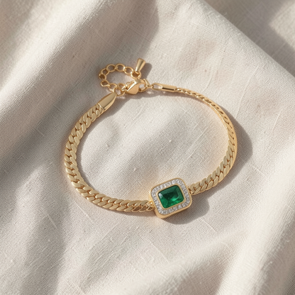 Emerald Square Halo Cuban Chain Bracelet
