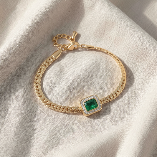 Emerald Square Halo Cuban Chain Bracelet