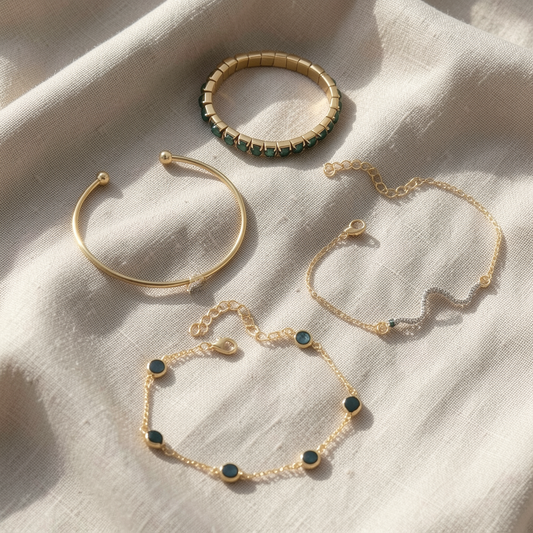 Emerald Green & Gold Bracelet Stack Set – 4 Piece Boho Luxe