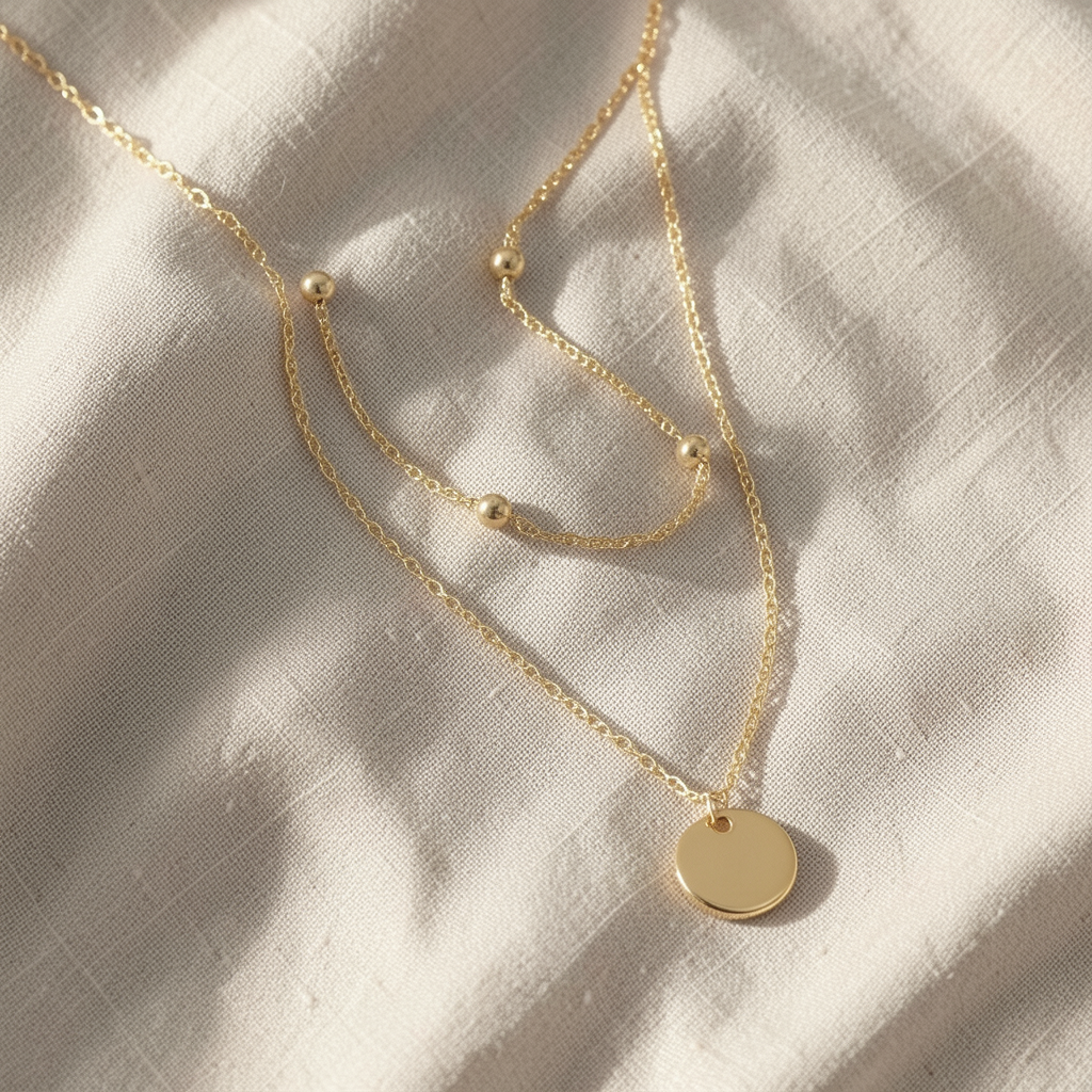 Gold Double Layer Satellite & Coin Necklace