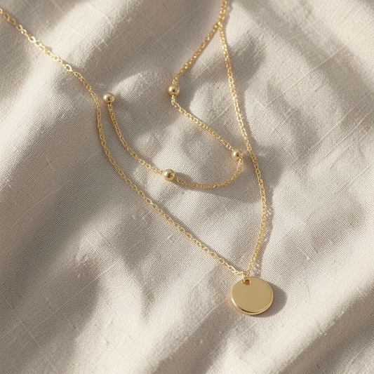 Gold Double Layer Satellite & Coin Necklace