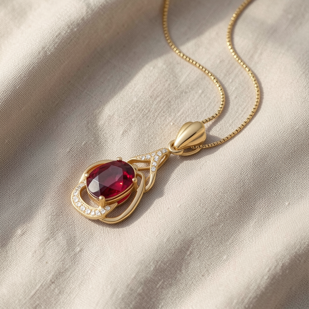 Exquisite Red Crystal Gold Necklace