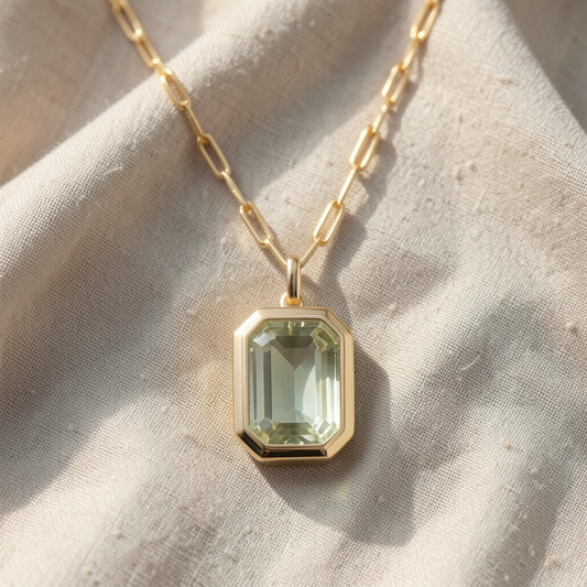 Green Amethyst Emerald Cut Pendant Necklace