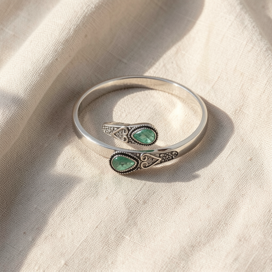Emerald Teardrop Bypass Bangle