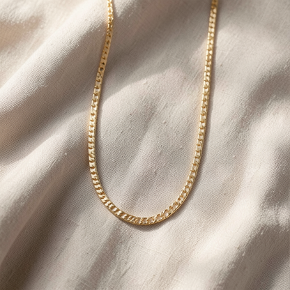 Flat Link Curb Chain Necklace | Gold