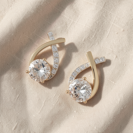 Golden Cross Zirconia Stud Earrings