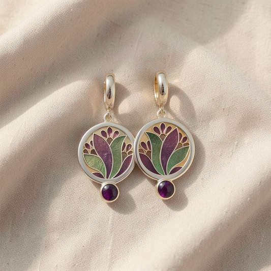 Purple Crystal Boho Earrings