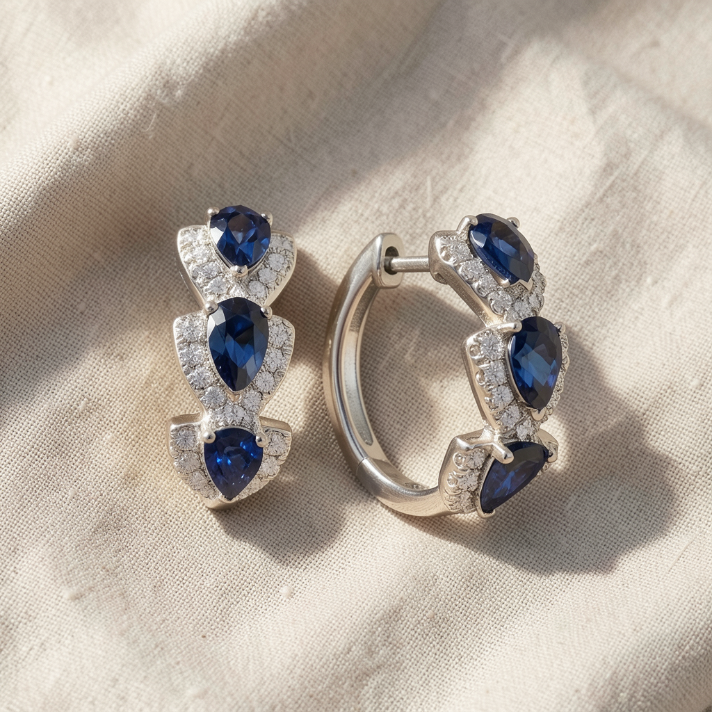 Royal Sapphire Crest Earrings | White Gold