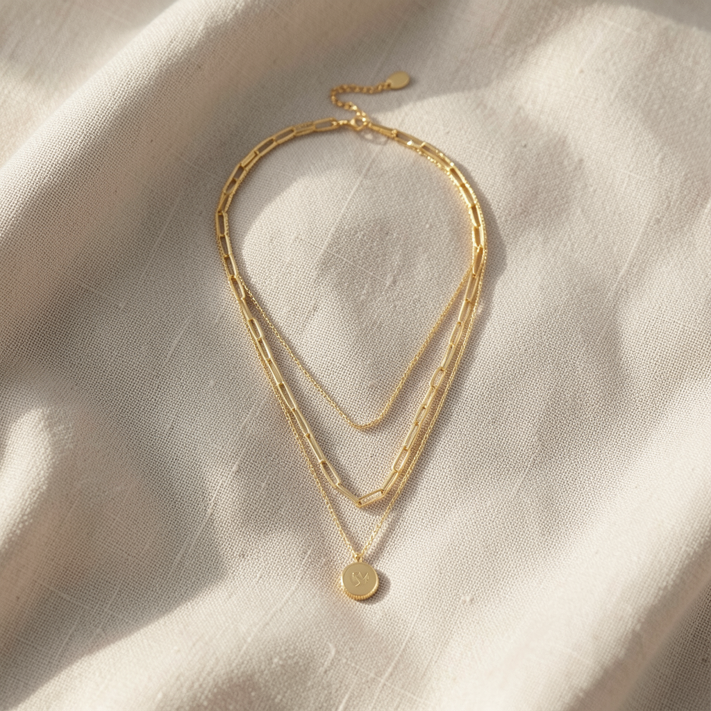 Gold Layered Paperclip & Coin Pendant Necklace