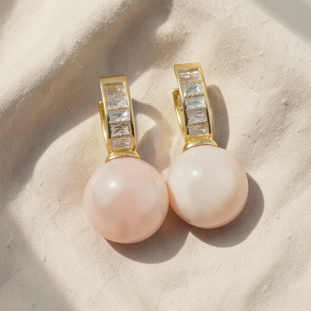 Pink Pearl Zirconia Gold Earrings