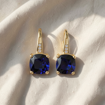 Mystic Sapphire Stone Hoop Gold Earrings