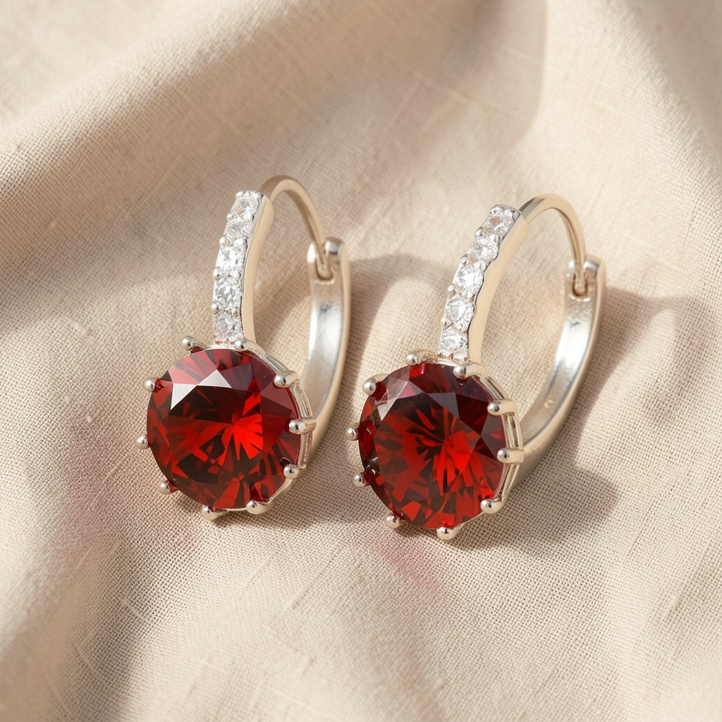 Ruby Zirconia Silver Earrings