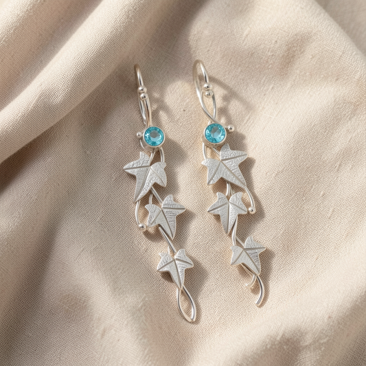 Sapphire Leaf Drop Earrings
