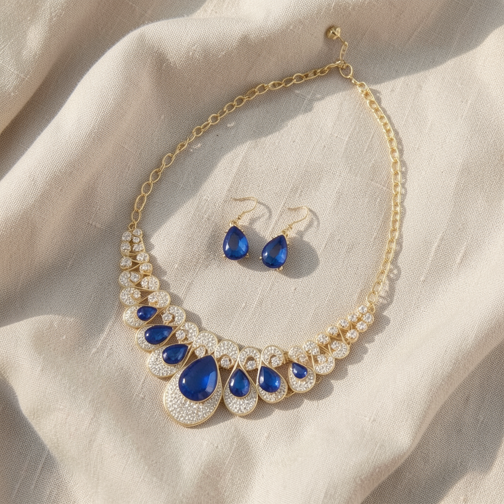 Royal Sapphire Statement Jewellery Set – Gold