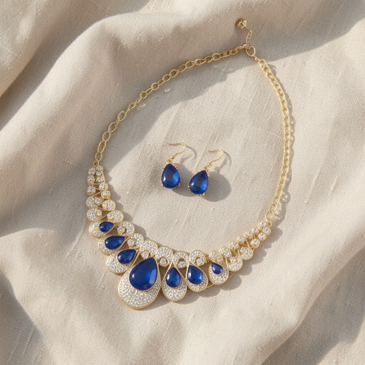 Royal Sapphire Statement Jewellery Set – Gold