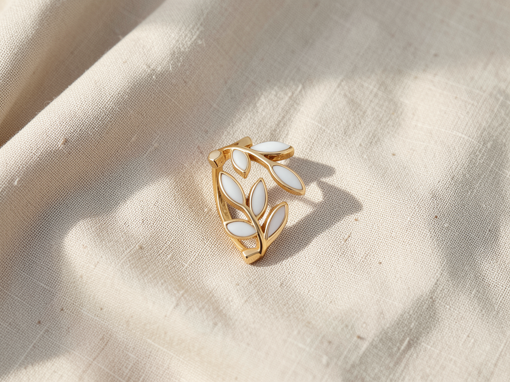 White Opal Leaf Adjustable Ring