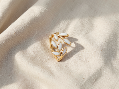 White Opal Leaf Adjustable Ring