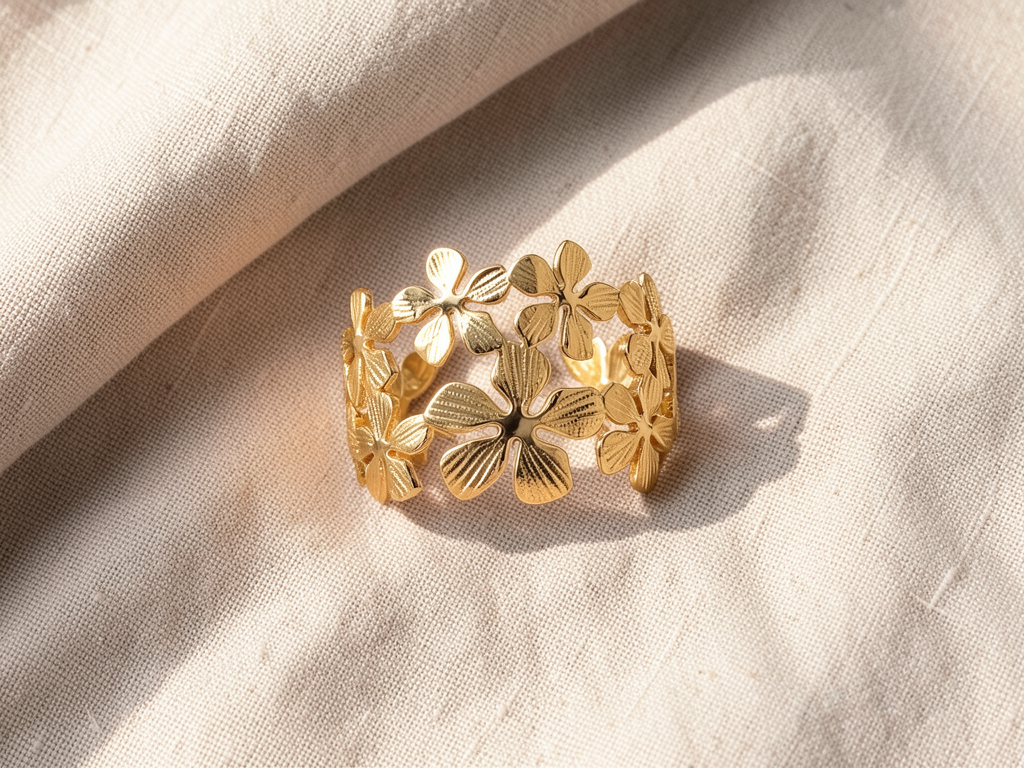 Floral Crystal Bloom Ring – Gold or Silver
