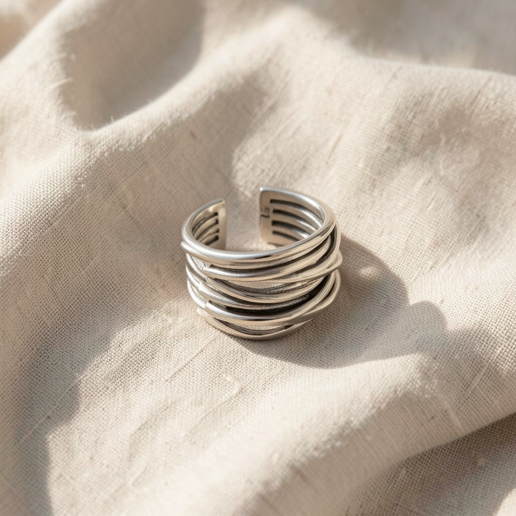 Adjustable Layered Silver Ring
