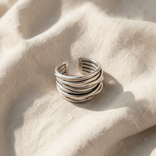 Adjustable Layered Silver Ring