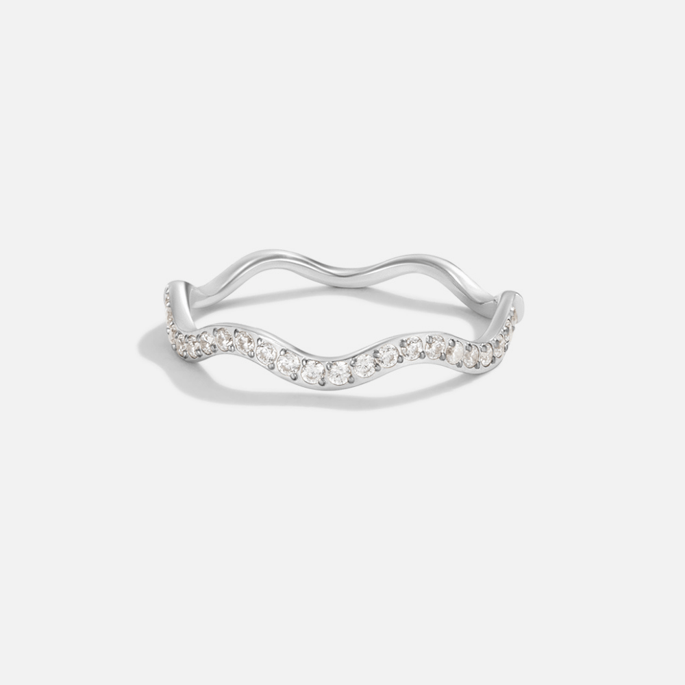 Crystal & Silver Wave Ring