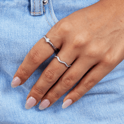 Crystal & Silver Wave Ring